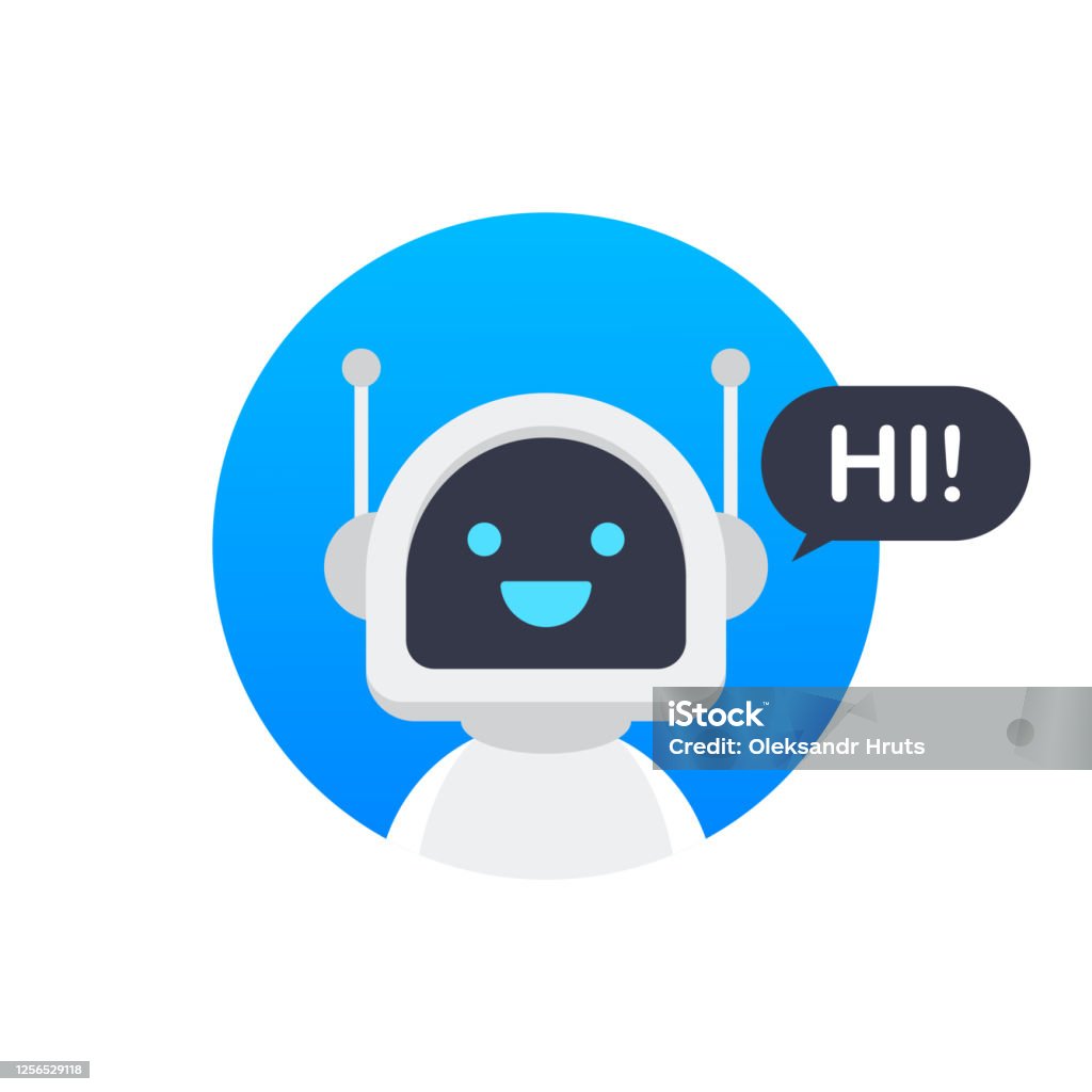 Chat Bot mit Laptop-Computer, Roboter virtuelle Unterstützung von Website oder mobile Anwendungen. Sprachunterstützungsdienst-Bot. Online-Support-Bot. Vektor-Illustration. - Lizenzfrei Roboter Vektorgrafik