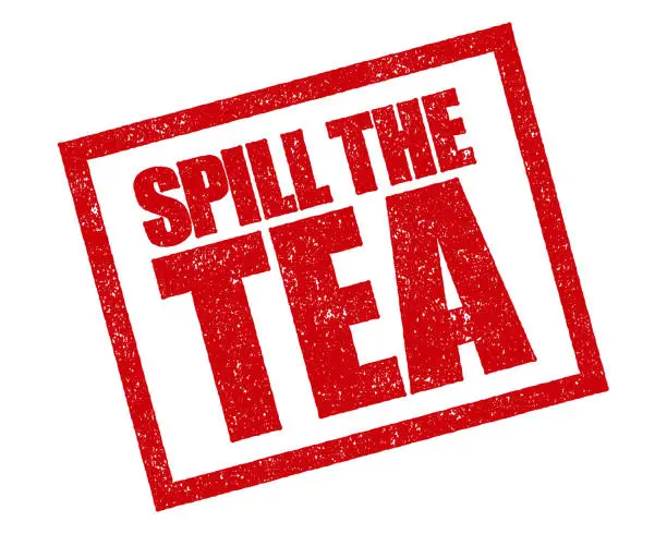 Vector illustration of Spill the Tea Slang Rubber Stamp