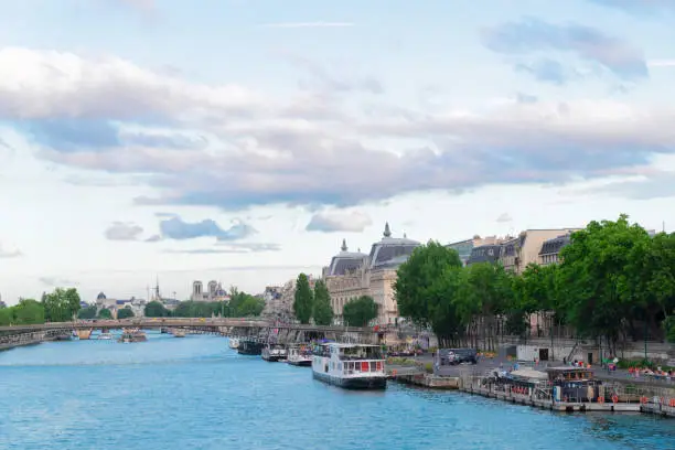 Orsay and river Siene quai at summer day, Paris, France
