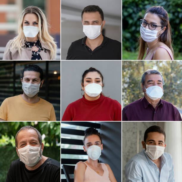 istock Group of people (Multiple image) wearing face mask portraits 1256532117