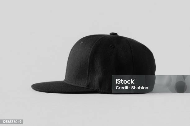 Snapback Side View Black Snapback Cap Mockup On A Grey Background Side View Stock Photo ...