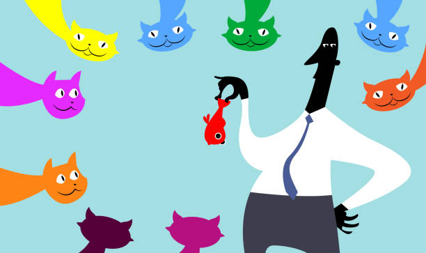 How to attract A man using a good strategy to attract cats. cat sniff stock illustrations