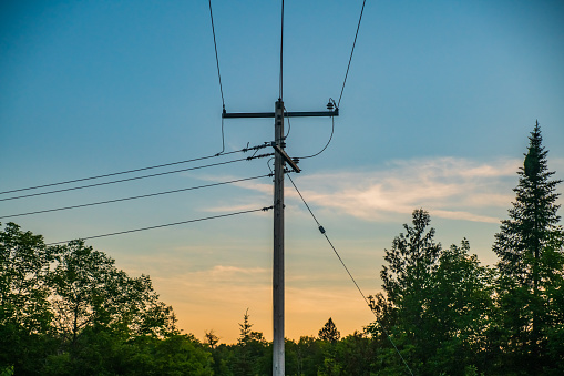 Close up of Power Line at Sunset