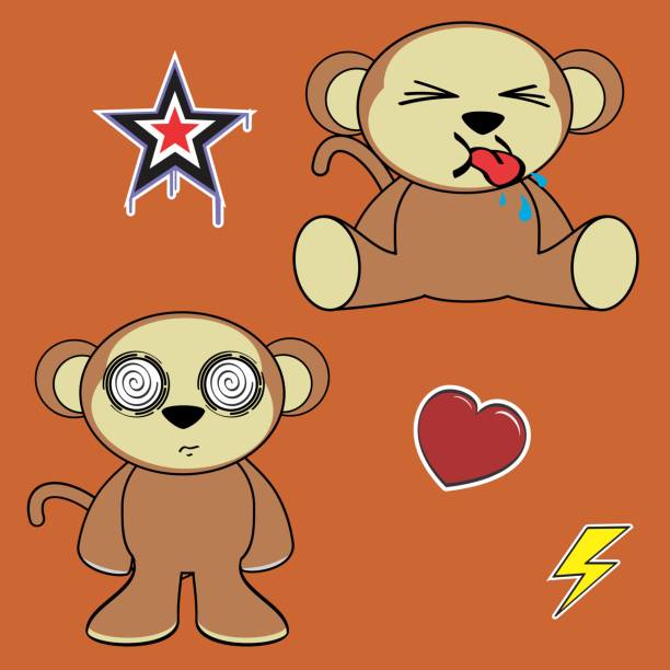 istock little baby kawaii monkey cartoon expressions collection set 1256546535