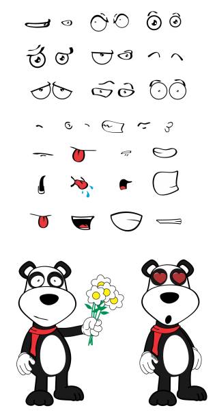 cute funny panda bear kid cartoon expressions collection cute funny panda bear kid cartoon expressions collection set in vector format very easy to edit sad kawaii teddy bear stock illustrations