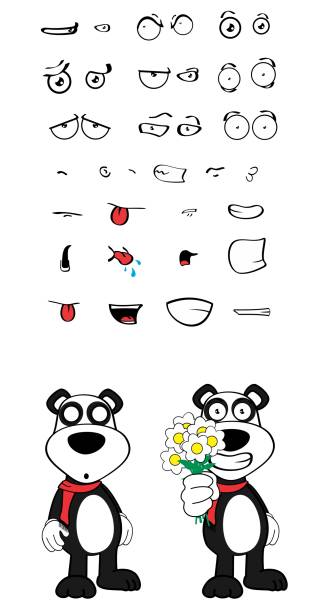 cute funny panda bear kid cartoon expressions collection set1 cute funny panda bear kid cartoon expressions collection set in vector format very easy to edit sad kawaii teddy bear stock illustrations