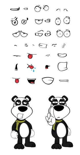 cute funny panda bear kid cartoon expressions collection set8 cute funny panda bear kid cartoon expressions collection set in vector format very easy to edit sad kawaii teddy bear stock illustrations
