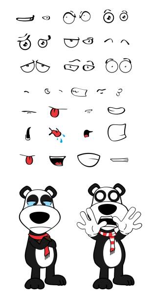 cute funny panda bear cartoon expressions collection set cute funny panda bear kid cartoon expressions collection set in vector format very easy to edit sad kawaii teddy bear stock illustrations