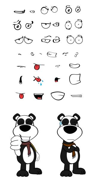 cute funny panda bear kid cartoon expressions collection set9 cute funny panda bear kid cartoon expressions collection set in vector format very easy to edit sad kawaii teddy bear stock illustrations