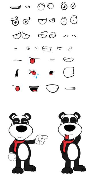 panda bear kid cartoon expressions collection set cute funny panda bear kid cartoon expressions collection set in vector format very easy to edit sad kawaii teddy bear stock illustrations