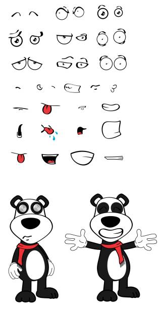 cute funny panda bear kid cartoon expressions collection set2 cute funny panda bear kid cartoon expressions collection set in vector format very easy to edit sad kawaii teddy bear stock illustrations
