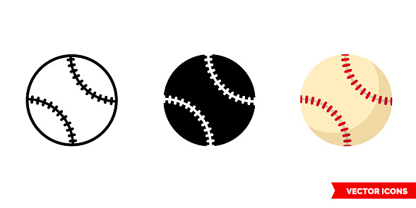 Baseball ball icon of 3 types color, black and white, outline. Isolated vector sign symbol.