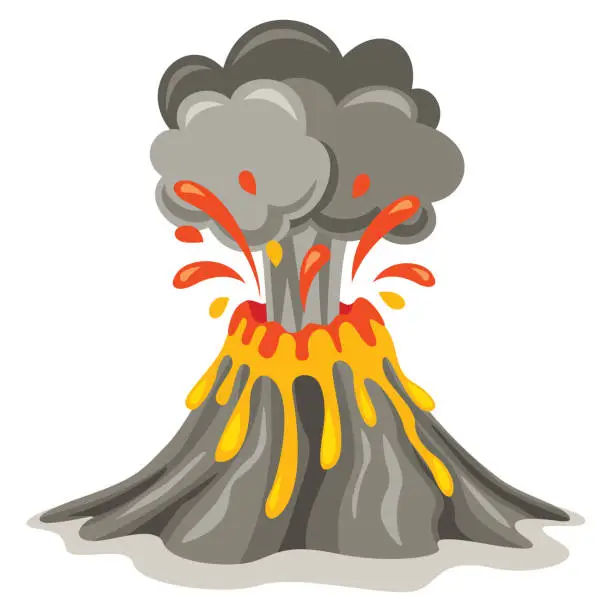 Vector illustration of Volcano Erruption And Lava Drawing