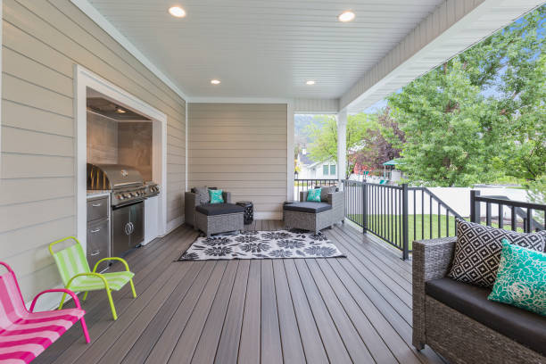 istock Large patio deck with barbecue grill 1256564483