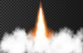 istock Flame and smoke from space rocket launch. 1256564596