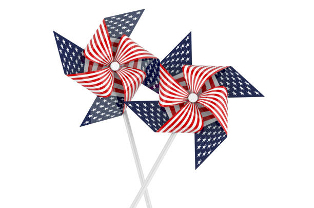 istock Pinwheel with American flag, 3D rendering isolated on white background 1256564971