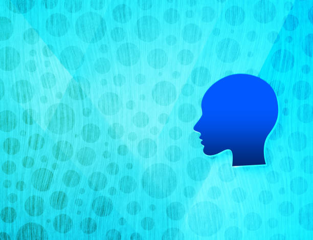 istock Head woman face icon shiny bubble abstract cyan blue background wet aqua texture illustration 1256568855