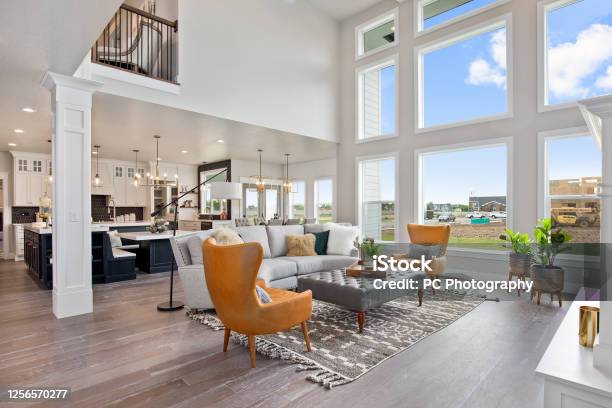 Picture Perfect Modern Great Room With Beautiful Staging Stock Photo - Download Image Now