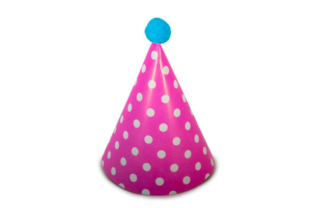 A Pink Birthday Hat with White Polka-Doats on a Pure White Background