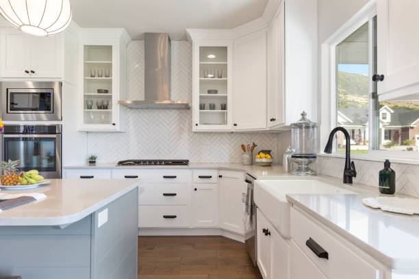 istock White gourmet kitchen with farmhouse sink 1256571468