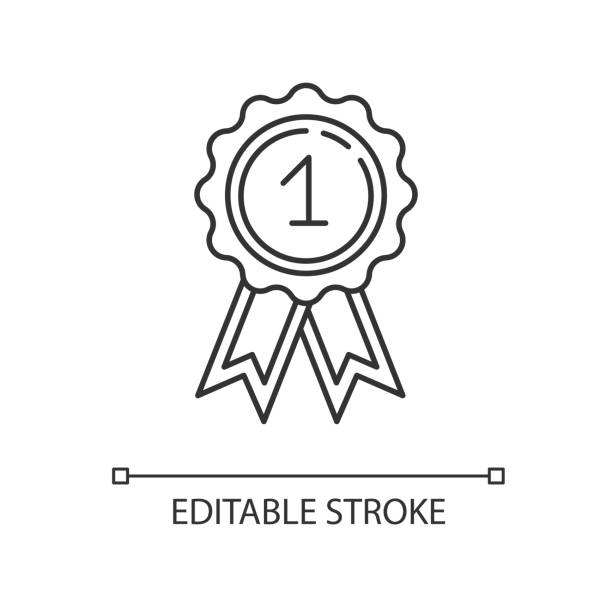 Reward pixel perfect linear icon Reward pixel perfect linear icon. Winner of first place. Golden standard of quality. Top rank. Thin line customizable illustration. Contour symbol. Vector isolated outline drawing. Editable stroke best seller concept stock illustrations