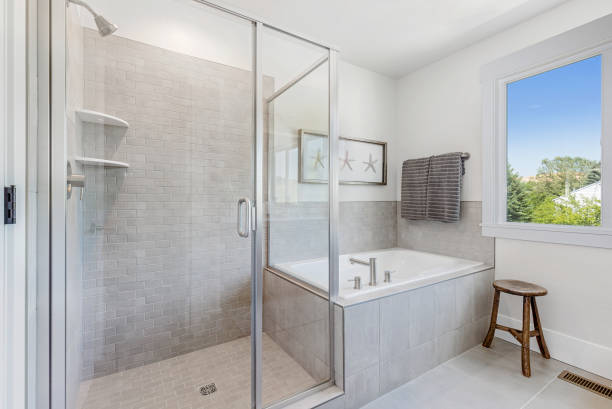 istock Large shower and soaking tub for added commitment to personal hygiene 1256574750