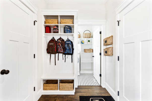 istock Checkered black and white floor in laundry room 1256575985