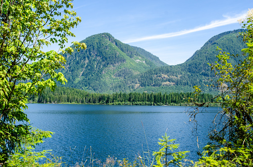 Lake Cowichan, ringed by forest and watched by mountains