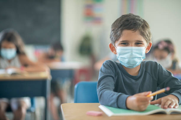 istock Elementary students in the classroom wearing masks 1256576831
