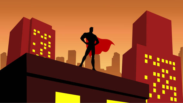 istock Vector Superhero Silhouette in a City Stock Illustration 1256577804