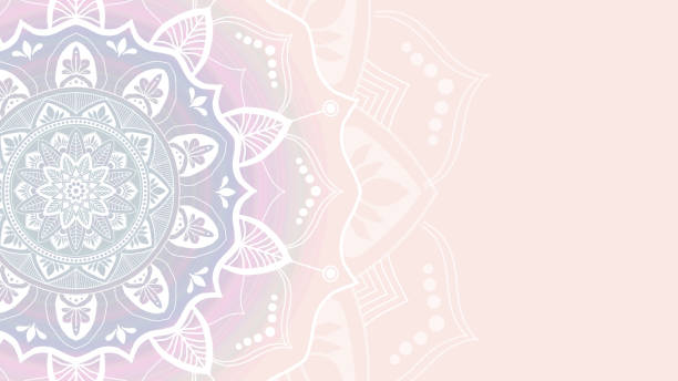 Mandala - Hand-drawn Mehndi Pattern on Pink Background Delicate Mandala - Hand-drawn Mehndi Pattern Mandala on Millennial Pink Background with copy space chakra stock illustrations