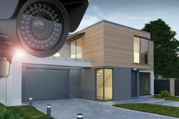 Security camera and exterior view of the house