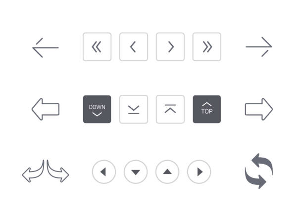 arrow icon set for web and app right and left, up and down, direction arrows, recycling symbol, editable stroke vector illustration social awareness symbol audio stock illustrations