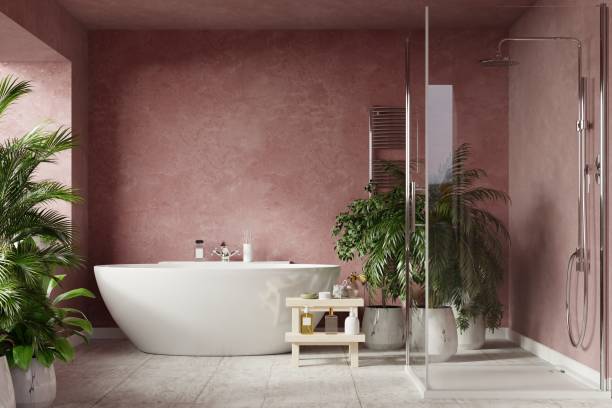 istock Modern Bathroom interior design on dark Sonic color wall. 1256598477