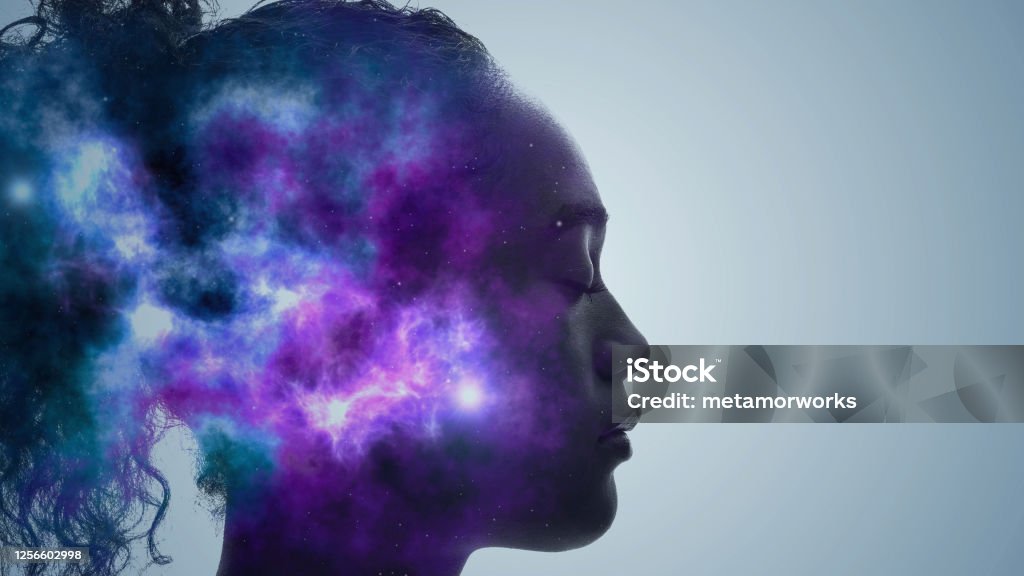 AI (Artificial Intelligence) concept. Deep learning. Mindfulness. Psychology. Contemplation Stock Photo