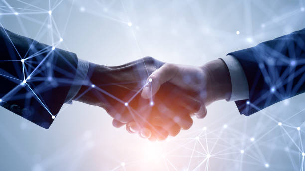 business network concept. customer support. shaking hands. - empresas imagens e fotografias de stock