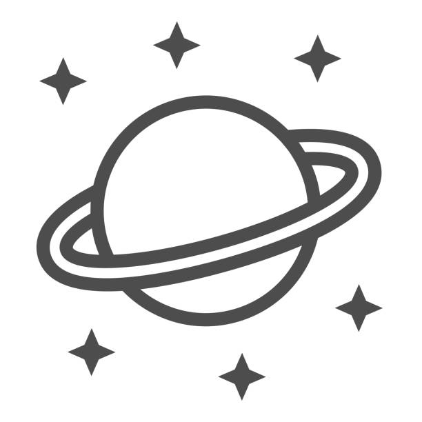 planet saturn vonal ikon, űrkoncepció, bolygó és csillagok jel fehér háttérrel, szaturnusz planetáris gyűrű rendszer ikon vázlatos stílusban a mobil koncepció és a web design. vektorgrafikus. - szaturnusz témájú stock illusztrációk