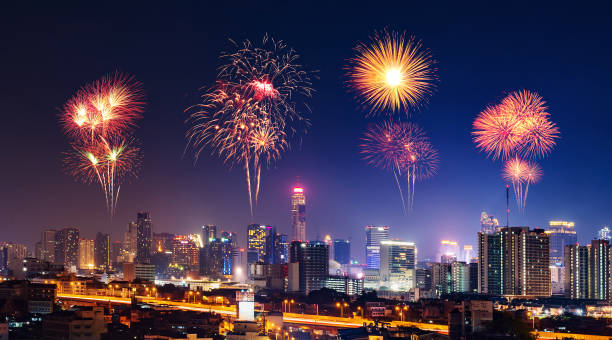 istock Happy new year firework with Bandkok cityscape at night 1256606662