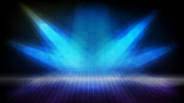 istock abstract futuristic background of blue empty stage Stairs covered with red carpet and lighting spotlgiht stage background 1256606854