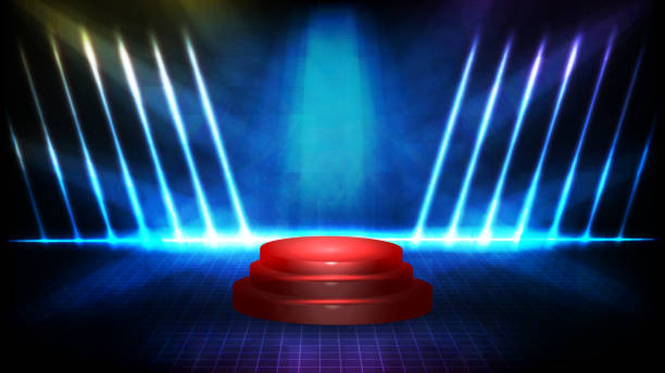 istock abstract futuristic background of empty stage podium and lighting spotlgiht stage background 1256606856