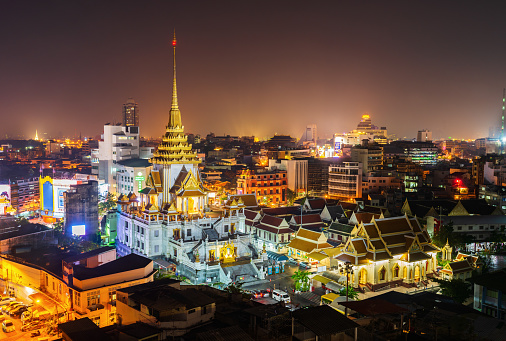 BANGKOK, THAILAND-Dec 1, 2018: Wat traimitr withayaram temple at night in Bangkok, Thailand