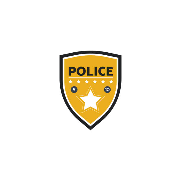 ilustrações de stock, clip art, desenhos animados e ícones de vector illustration of the yellow police label or badge with star. - police badge badge police white background
