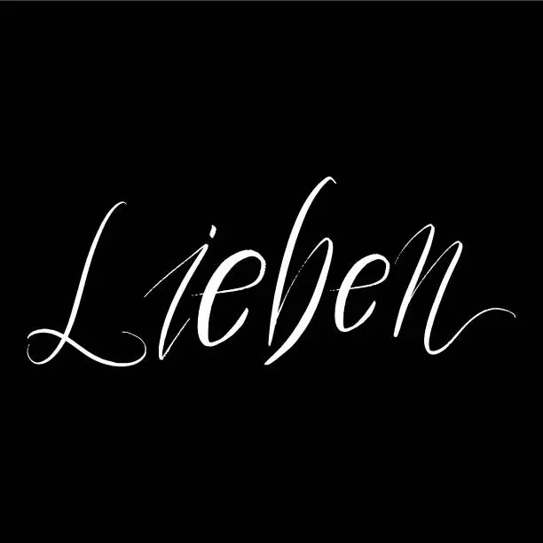 Vector illustration of Lieben brush paint hand drawn lettering on black background. Love in german language design templates for greeting cards, overlays, posters