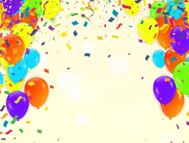 istock Party Background with balloons and Flags Vector, Colored confetti and festoons on background 1256614689