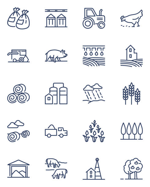 zestaw ikon linii rolniczych - grove stock illustrations