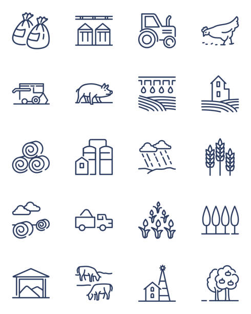 ilustrações de stock, clip art, desenhos animados e ícones de farming line icons set - grove