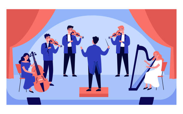 ilustrações, clipart, desenhos animados e ícones de concerto de música clássica isolado ilustração vetorial plana - musical theater musical instrument musician classical style