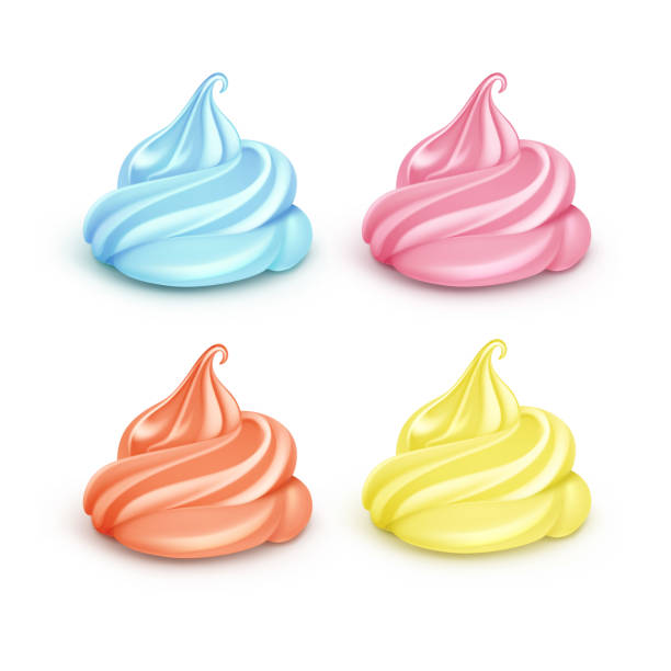 ilustrações, clipart, desenhos animados e ícones de conjunto de chantilly colorido para cupcakes - soft serve ice cream