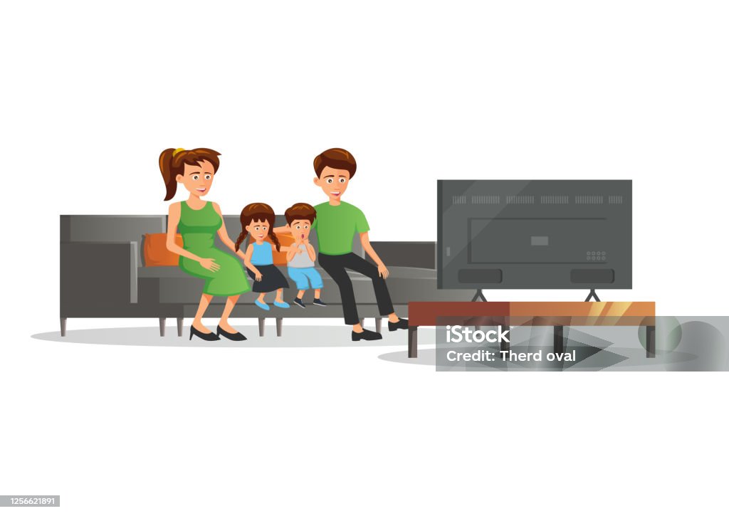 Ilustración de Versión De Dibujos Animados De La Familia Ver A La Televisión  y más Vectores Libres de Derechos de Adulto - iStock