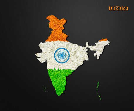 India map india flag created with natural flowers, india map decorated with natural flowers, tri colour flag on black background